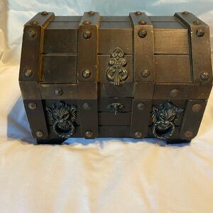 Vintage Wooden Treasure Chest Jewelry Box Made in Japan Metal Accents
